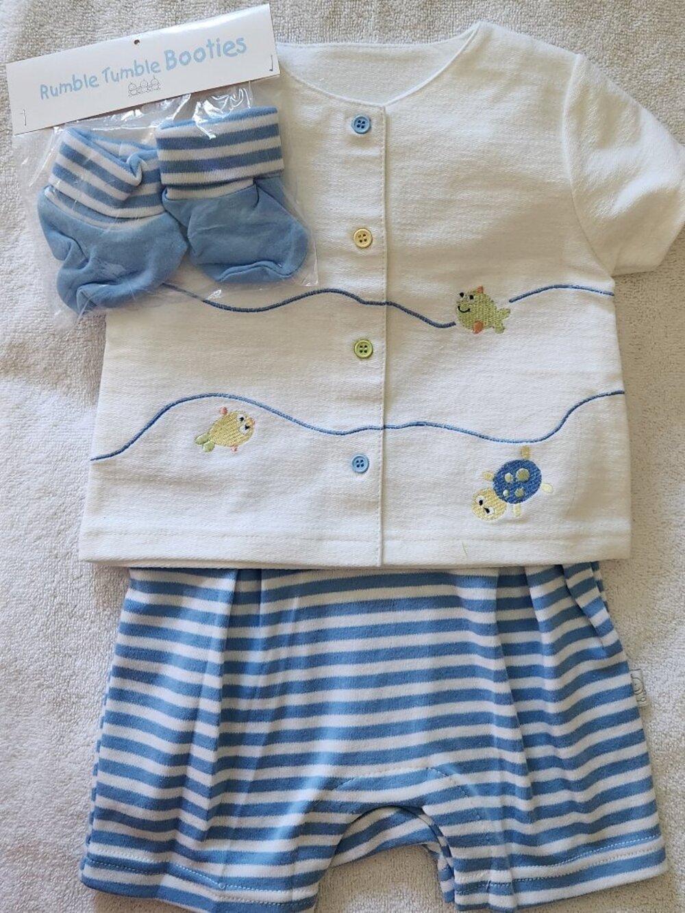 Rumble Tumble - Baby Boys' 3-Pc Blue Stripe Romper Set